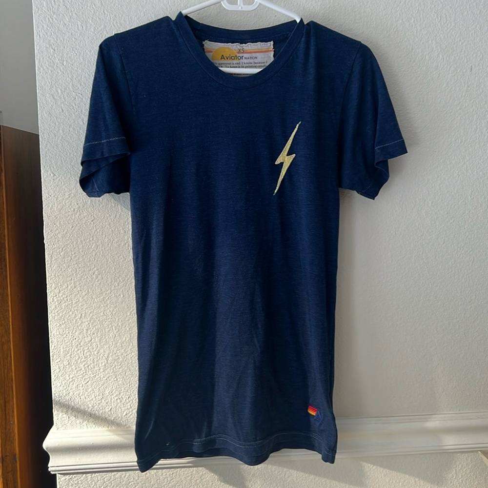 Aviator Nation super soft triblend tee lightning bolt navy rainbow